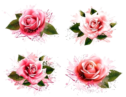 Set of greeting cards with pink roses. Vector
