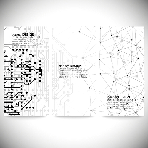 Set of banners. Molecule structure, gray background for communication