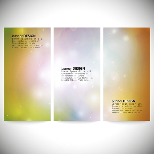 Set of vertical banners. Abstract multicolored defocused lights background vector illustration.