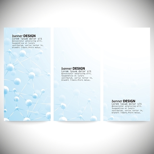 Set of vertical banners. Blue Abstract background, molecule structure vector illustration.