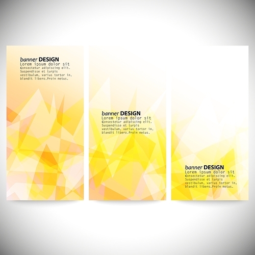 Set of vertical banners. Light orange polygonal abstract background.