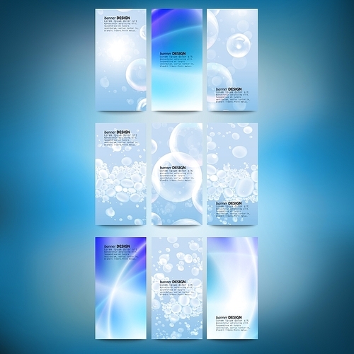 Set of vertical banners. Drops in the blue water vector background. Modern banners, abstract banner design, business design and website templates vector.