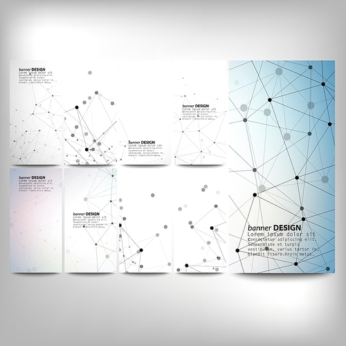 Big banners set, science backgrounds, molecule and communication backgrounds. Conceptual vector design templates. Modern abstract banner design, business design and website templates.