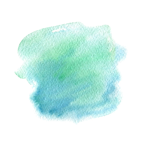 Green and blue abstract watercolor paint texture on a white background. Hand drawn vector illustration