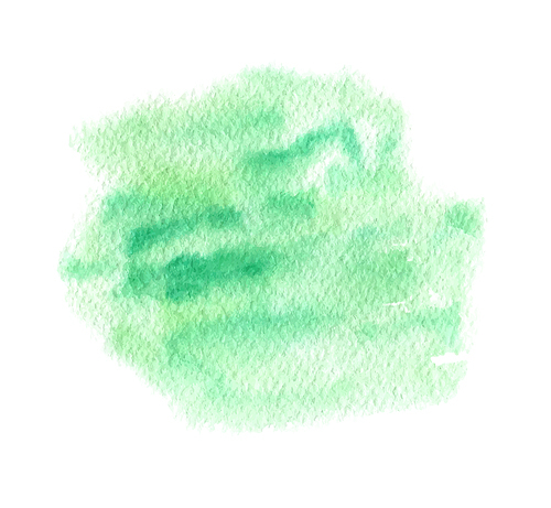 Green abstract watercolor paint texture on a white background. Hand drawn vector illustration