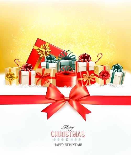 Holiday Christmas background with a gift boxes.and red bow Vector