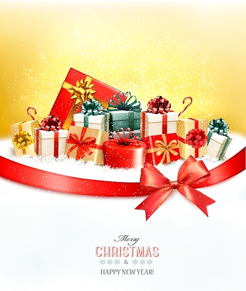 Holiday Christmas background with presents.and a gift bow Vector