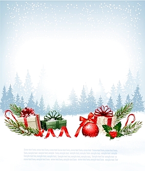 Holiday Christmas background with a gift boxes Vector.