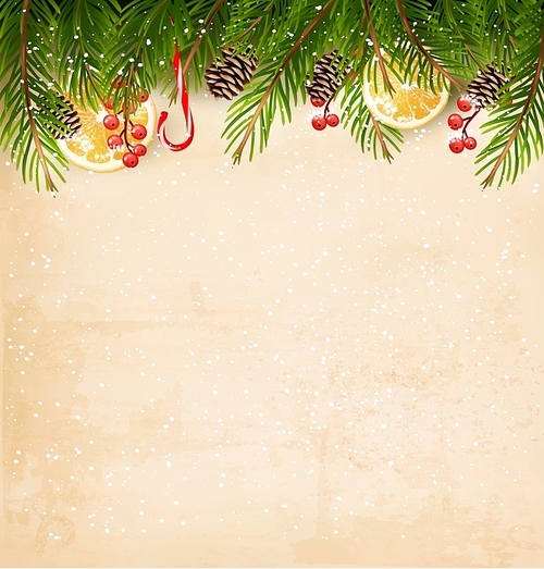 Christmas decoration on old paper background. Vector.