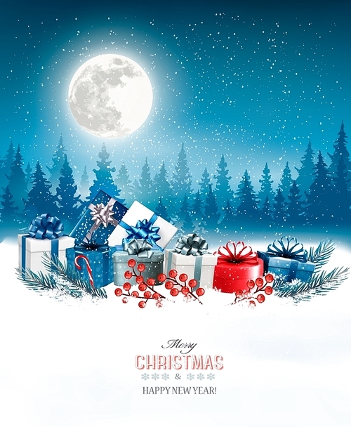 Holiday Christmas background with gift boxes. Vector.
