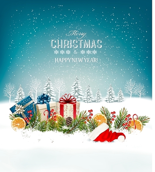 Holiday Christmas background with a gift boxes. Vector.