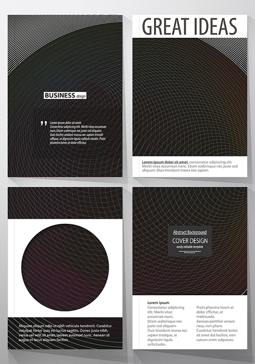 Business templates for brochure, magazine, flyer, booklet or annual report. Cover design template, easy editable vector, abstract flat layout in A4 size. Dark color modern abstract background with colorful circles.