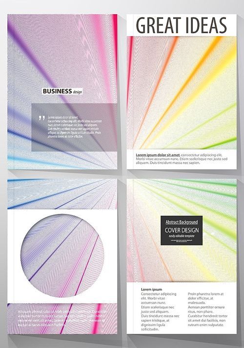 Business templates for brochure, magazine, flyer or annual report. Cover template, easy editable vector, flat layout in A4 size. Colorful background with abstract waves, lines. Bright color curves. Motion design.