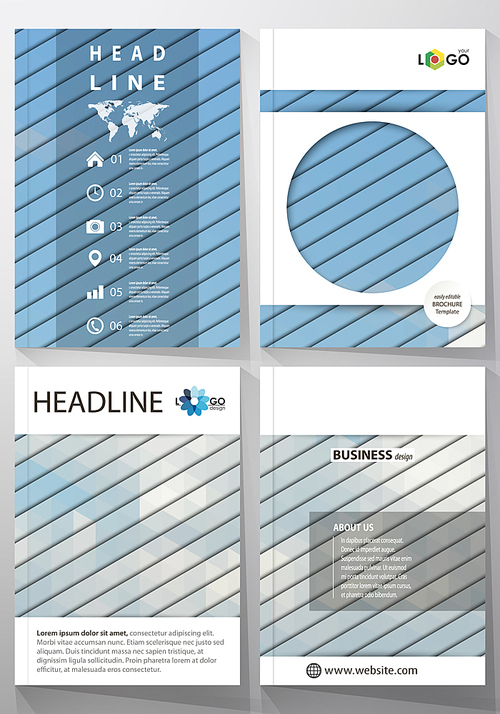 Business templates for brochure, magazine, flyer, booklet or annual report. Cover design template, easy editable vector, abstract flat layout in A4 size. Blue color triangles and colorful polygones. Abstract polygonal style background.