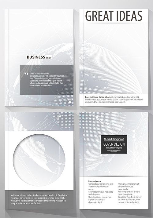 The vector illustration of the editable layout of four A4 format covers with the circle design templates for brochure, magazine, flyer. Chemistry pattern. Molecule structure. Medical, science background.