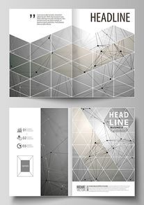 Business templates for bi fold brochure, magazine, flyer, booklet or annual report. Cover design template, easy editable vector, abstract flat layout in A4 size. Chemistry pattern, molecule structure on gray background. Science and technology concept.