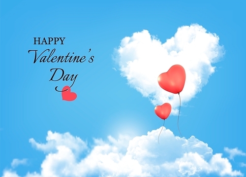 Valentine background with heart clouds and balloons. Vector.