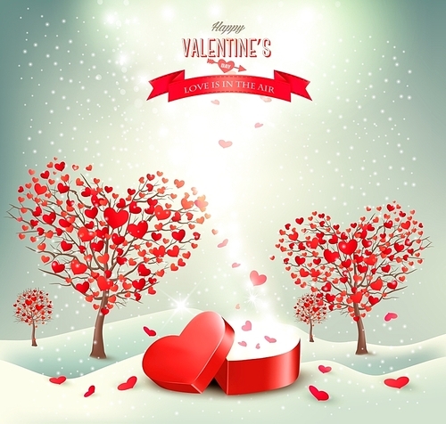 Valentine background with heart shaped trees. Vector.