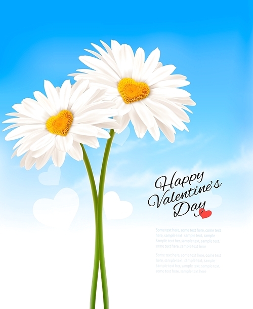 Two daisies with heart shaped middles. Valentine's Day background. Vector.