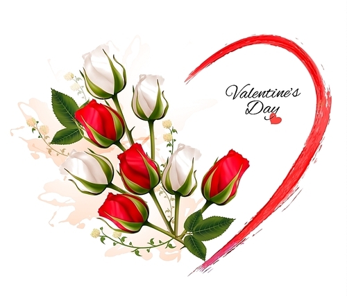 Happy Valentine's Day beautiful background with roses. Vector.