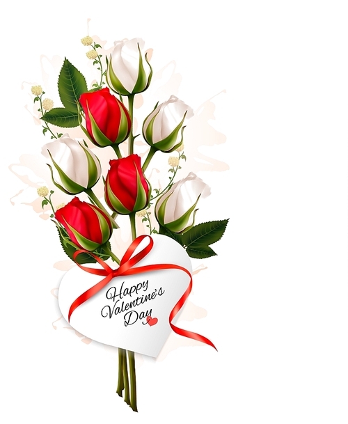 Bouquet of red and white roses. Valentine's background.