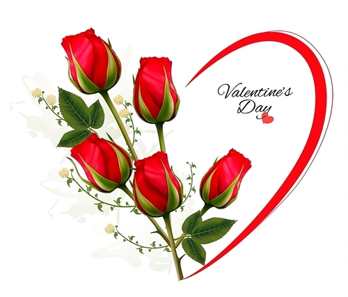 Valentine's Day background with a bouquet of red roses. Vector.