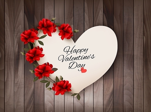 Happy Valentine's Day background Retro greeting card with red roses. Vector illustration.