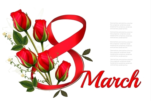 8th March illustration with red roses. International Women's Day. Vector.