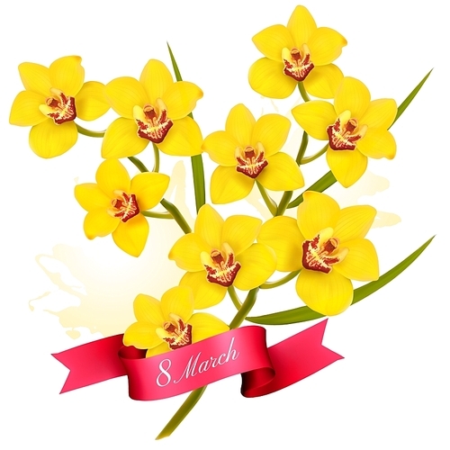 8th March illustration. Holiday yellow flowers background. Vector.