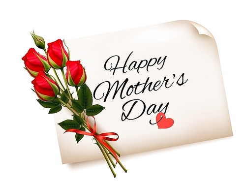 Happy Mother's Day note with red roses. Vector background.