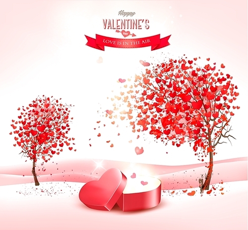 Valentine`s day background with an heart shaped gift box. Vector.