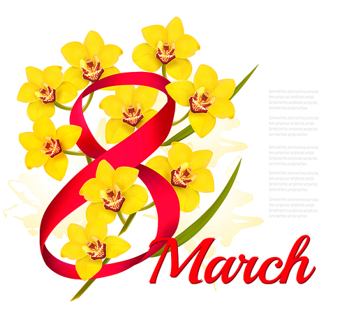 8th March illustration. Holiday yellow flowers background. Vector.