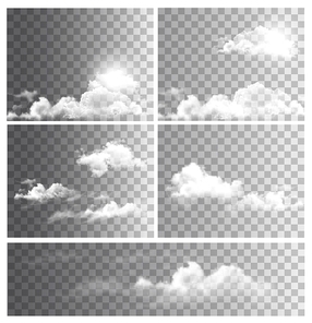 Set of backgrounds with transparent different clouds. Vector.