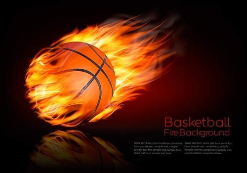 Basketball background with a flaming ball. Vector.