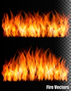 Two banners with fire on black background. Vector.