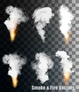Smoke and fire vectors on transparent background.