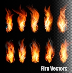 Fire vectors on transparent background.