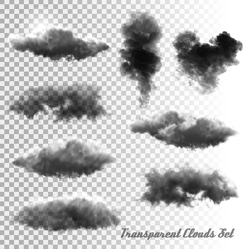 Set of transparent clouds and smoke. Vector.