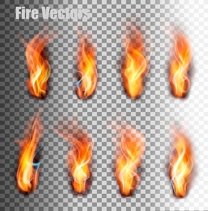 Fire flames set. Vector.
