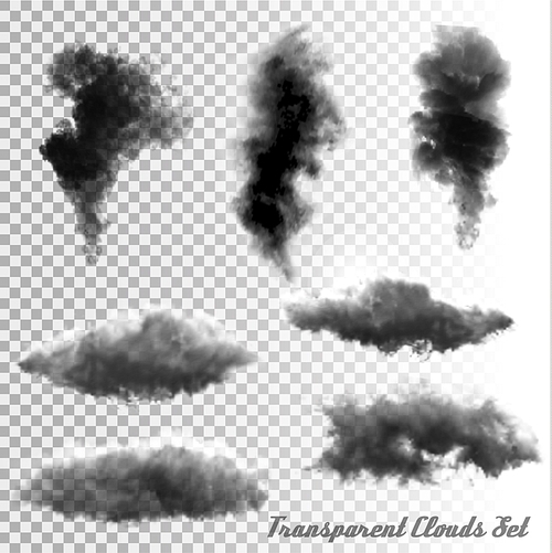Set of transparent clouds and smoke. Vector.