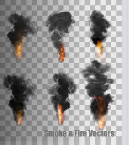 Smoke and fire vectors on transparent background