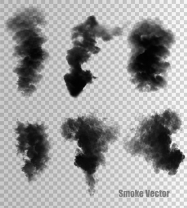 Transparent set of black smoke vectors.