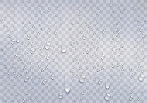 Realistic water droplets on the transparent window. Vector