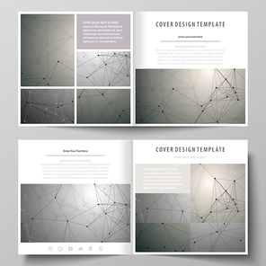 Business templates for square design bi fold brochure, magazine, flyer, booklet or annual report. Leaflet cover, abstract flat layout, easy editable vector. Chemistry pattern, molecule structure on gray background. Science and technology concept.