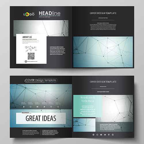 Business templates for square design bi fold brochure, magazine, flyer, booklet or annual report. Leaflet cover, abstract flat layout, easy editable vector. Geometric background, connected line and dots. Molecular structure. Scientific, medical, technology concept.