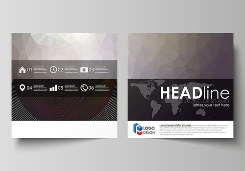 Business templates for square design brochure, magazine, flyer, booklet or annual report. Leaflet cover, abstract flat layout, easy editable vector. Dark color triangles and colorful circles. Abstract polygonal style modern background.