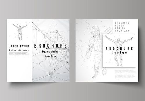 The minimal vector illustration of editable layout of two square format covers design templates for brochure, flyer, magazine. Artificial intelligence concept. Futuristic science vector illustration