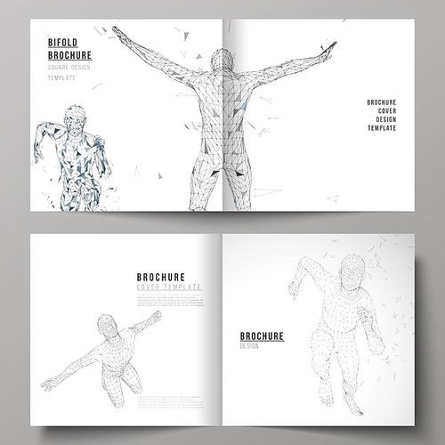 The vector illustration of editable layout of two covers templates for square design bifold brochure, magazine, flyer, booklet. Artificial intelligence concept. Futuristic science vector illustration.