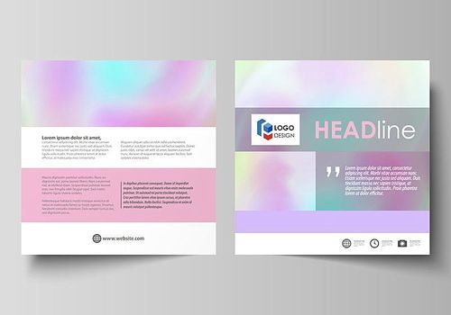 Business templates for square design brochure, magazine, flyer, booklet or annual report. Leaflet cover, abstract flat layout, easy editable vector. Hologram, background in pastel colors with holographic effect. Blurred colorful pattern, futuristic surreal texture.