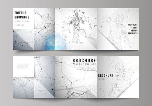 Minimal vector illustration of editable layout. Modern creative covers design templates for trifold square brochure or flyer. Artificial intelligence concept. Futuristic science vector illustration.